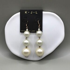 KJL Kenneth Jay Lane 3 bead drop faux pearl earrings.